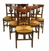 (6) FRENCH LYRE BACK RUSH SEAT