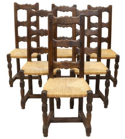 (6) FRENCH OAK RUSH SEAT DINING