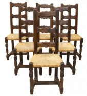 (6) FRENCH OAK RUSH SEAT DININ