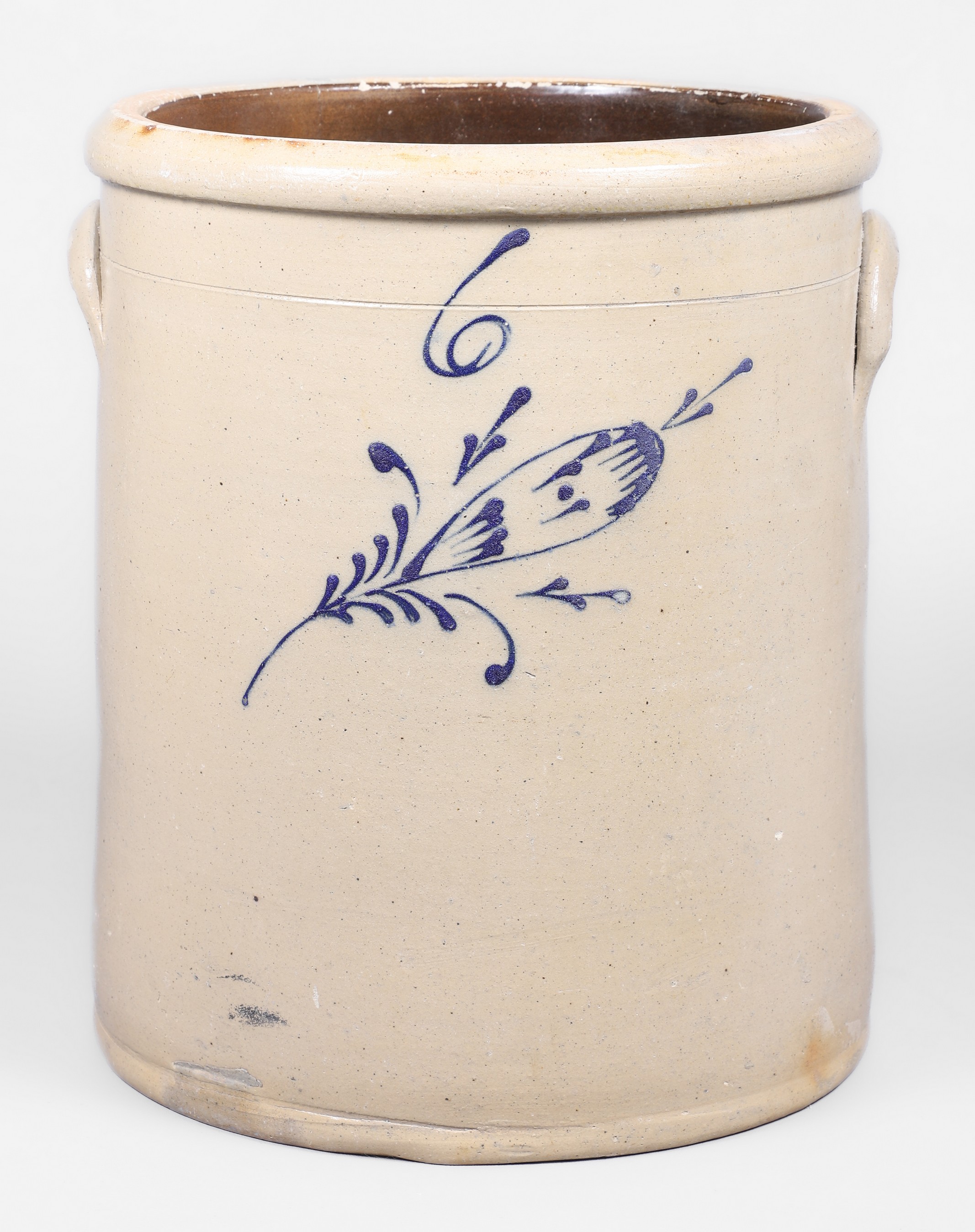 6-Gallon blue decorated stoneware