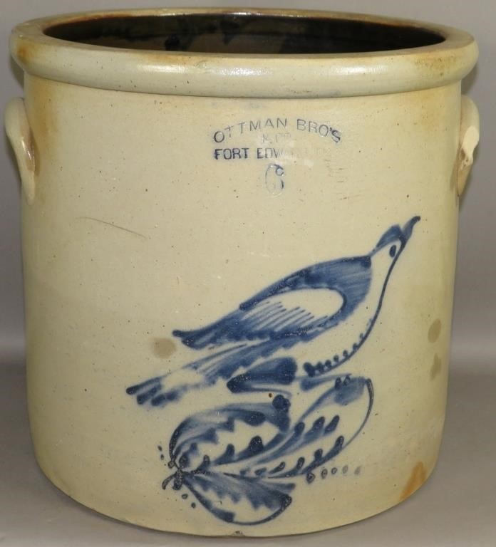 6 GALLON COBALT DECORATED STONEWARE