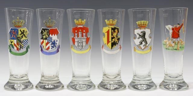 (6) GERMAN ENAMELED GLASS PILSNER