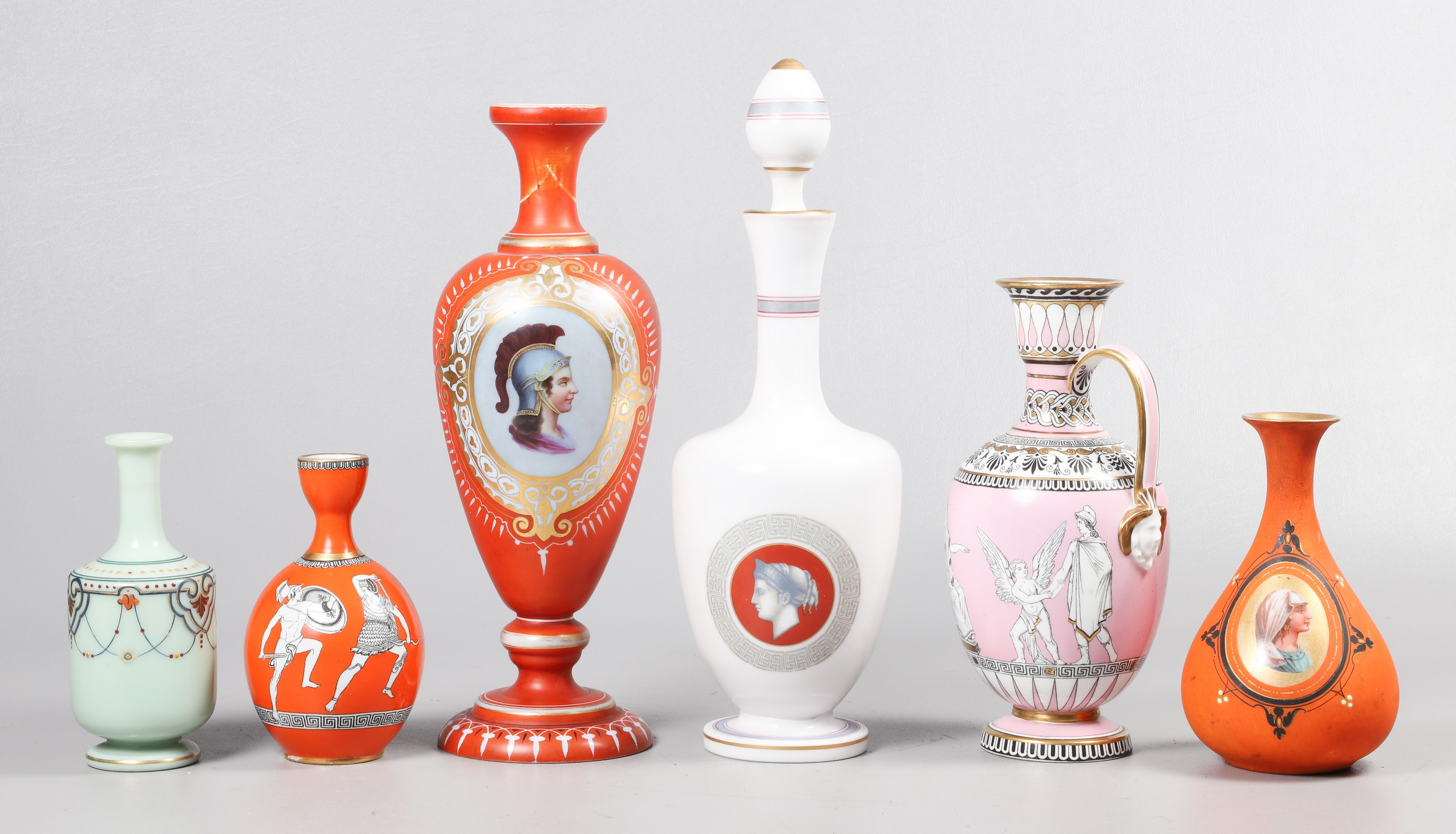 (6) Glass and Porcelain Ewer,