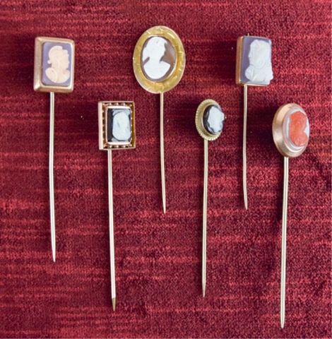6 GOLD CAMEO STICK PINS3 Gold