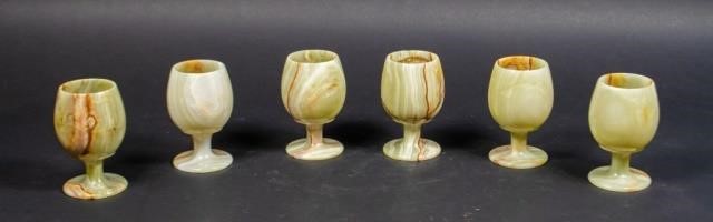 6 GREEN ONYX GOBLETS5" H x 2