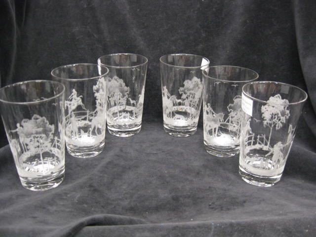 6 Heisey Glass ''Fox Chase'' Etched