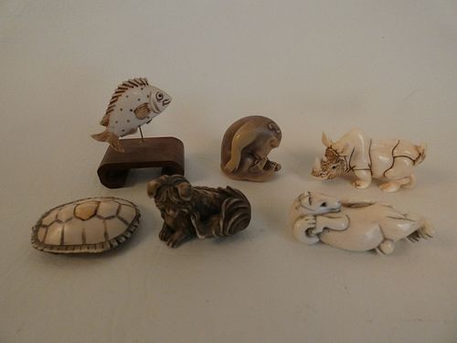 6 JAPANESE ANIMAL NETSUKESLot 6 old