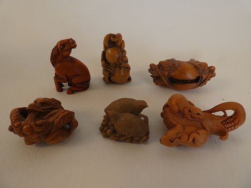 6 JAPANESE NETSUKESLot 6 carved