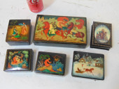 6 LACQUERED RUSSIAN BOXES, VAR