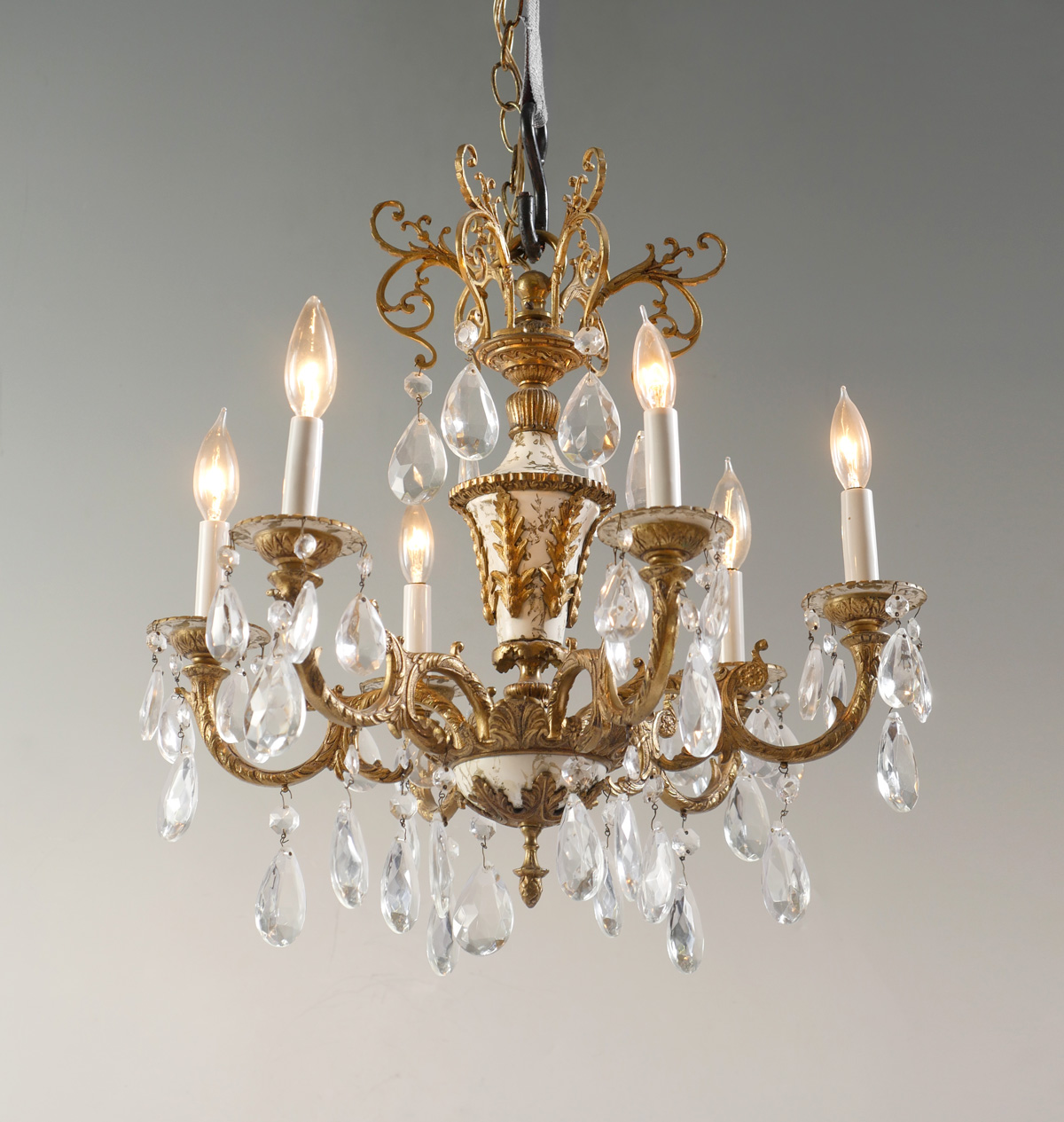 6- LIGHT CRYSTAL & GILT METAL