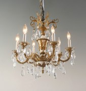 6- LIGHT CRYSTAL & GILT METAL
