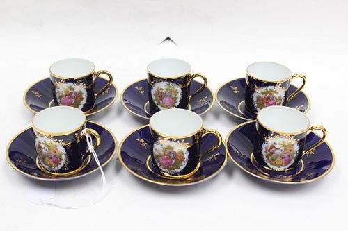 6 LIMOGES COBALT GOLD DEMITASSE CUP