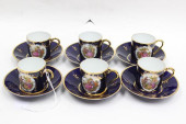 6 LIMOGES COBALT GOLD DEMITASS