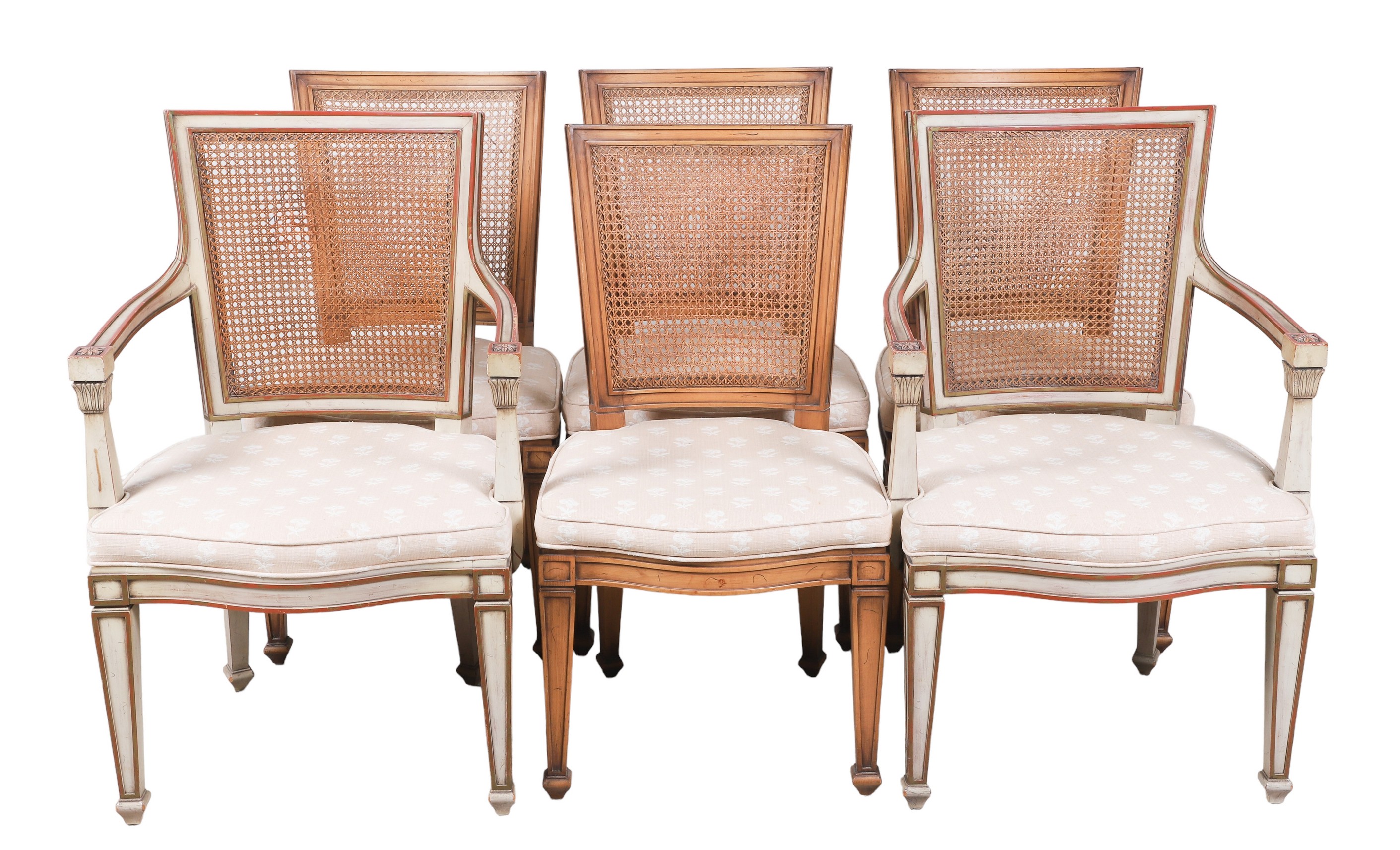(6) Louis XVI style caned dining