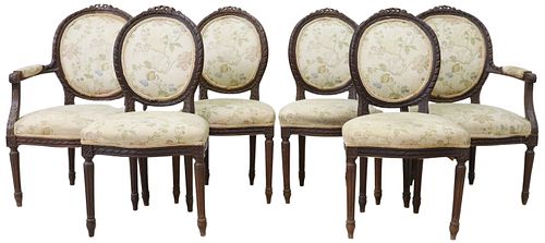 (6) LOUIS XVI STYLE UPHOLSTERED