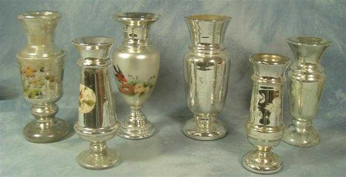 6 mercury glass vases, 5 with