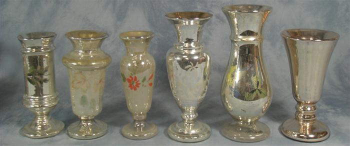 6 mercury glass vases, 5 with