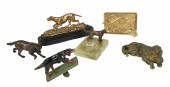 (6) Metal hunting dog items, c