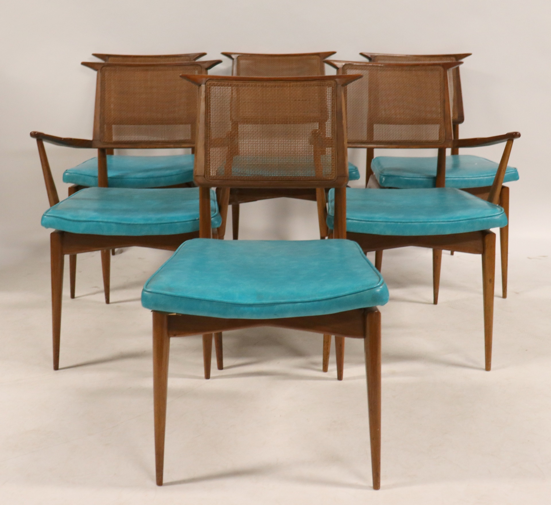 6 MIDCENTURY BLONDE WOOD CANED BACK