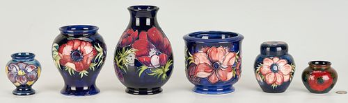 6 MOORCROFT POTTERY VASES, ANEMONE,