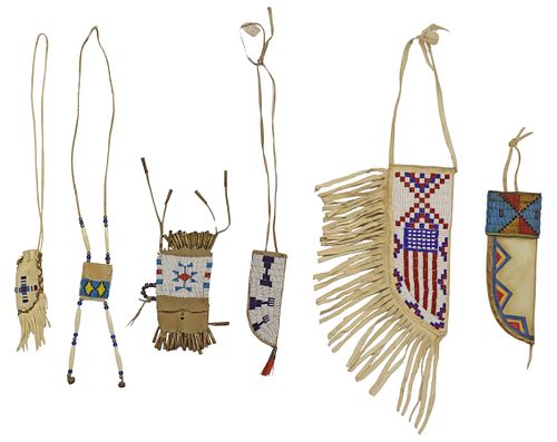 (6) NATIVE AMERICAN BEADED BAGS,