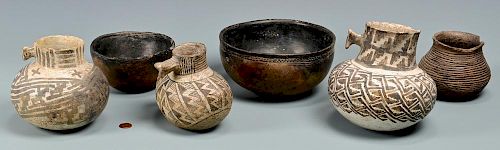 6 NATIVE AMERICAN POTTERY ITEMS,