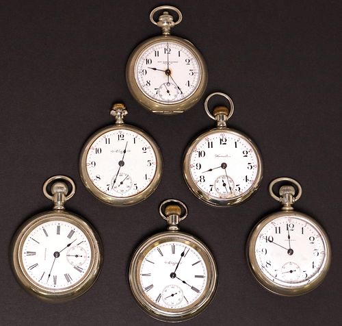(6) OPEN FACE POCKET WATCHES(lot of