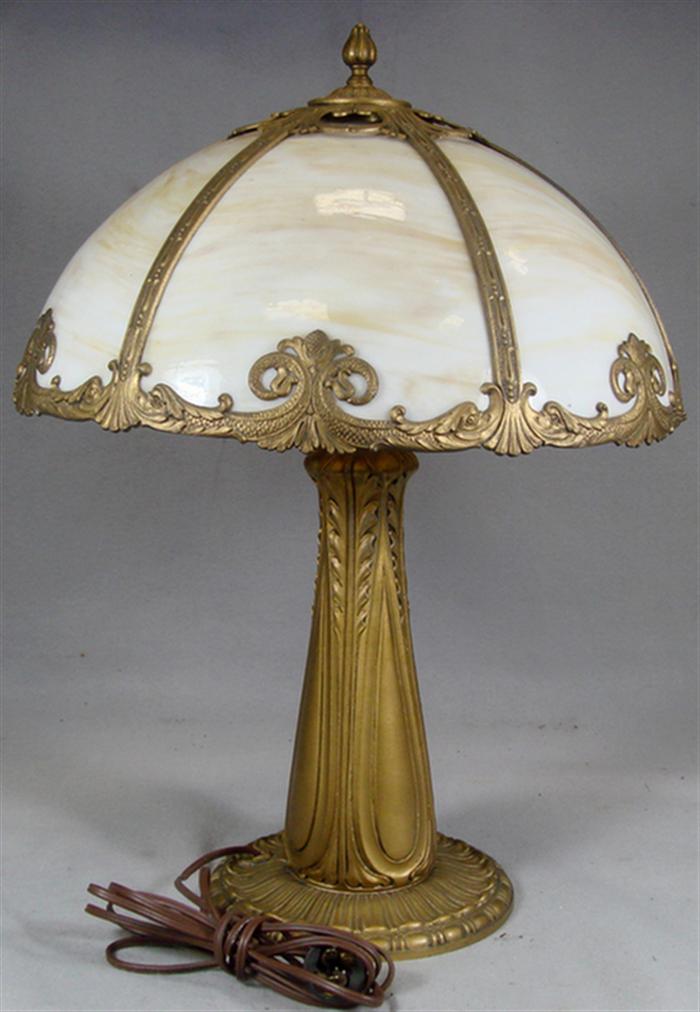 6 panel caramel slag glass table