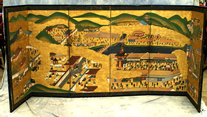 6 panel Oriental screen, Mountain