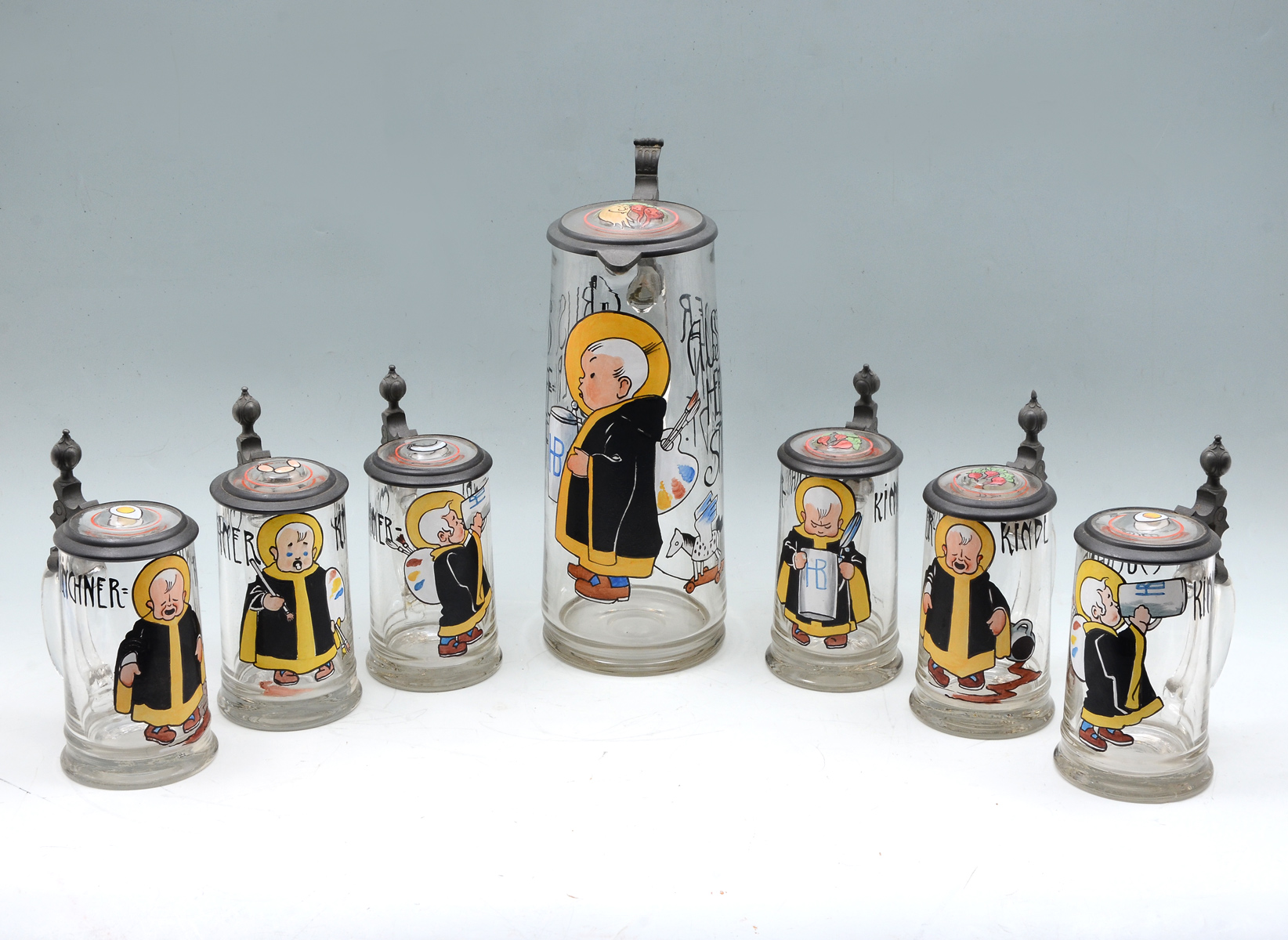 6 PC. 19TH C. MUSTERSCHUTZ GLASS