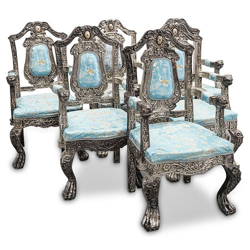 (6 PC) ANGLO-INDIAN SILVER OVERLAID