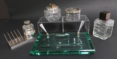 6-PC. ART DECO GLASS AND SILVER