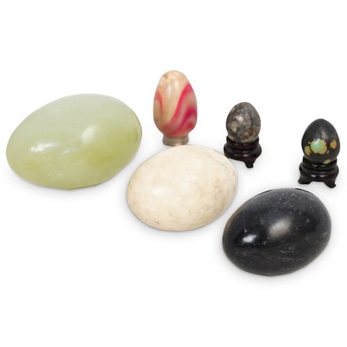 (6 PC) CHINESE CARVED STONE AND