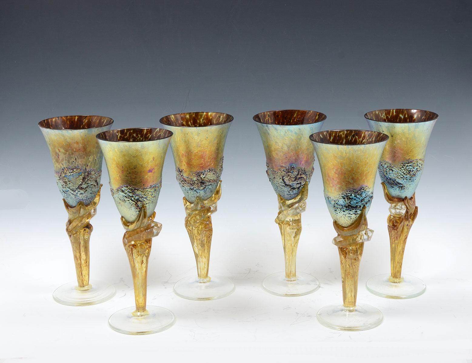6 PC. COLIN HEANEY GLASS GOBLETS: 6