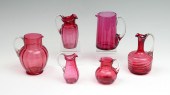 6 PC. CRANBERRY ART GLASS PITC