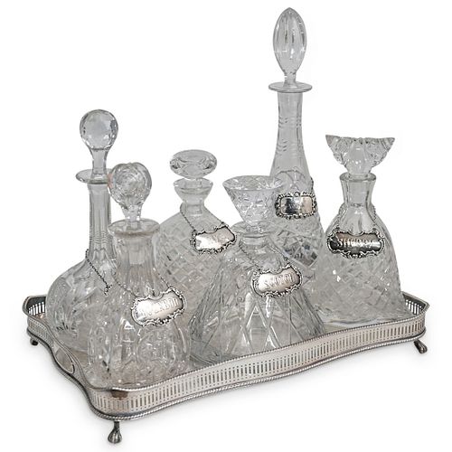 (6 PC) CRYSTAL CUT DECANTERS WITH