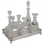 (6 PC) CRYSTAL CUT DECANTERS W