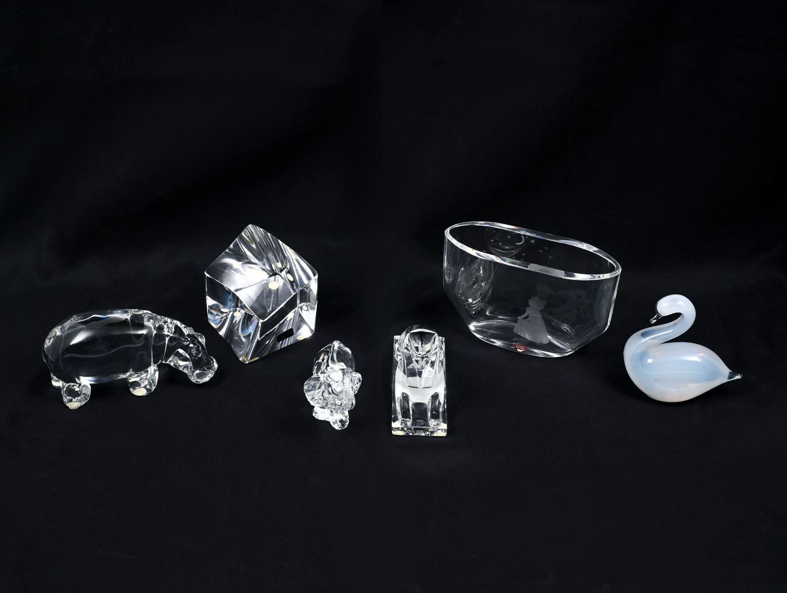 6 PC. CRYSTAL FIGURINE & VASE