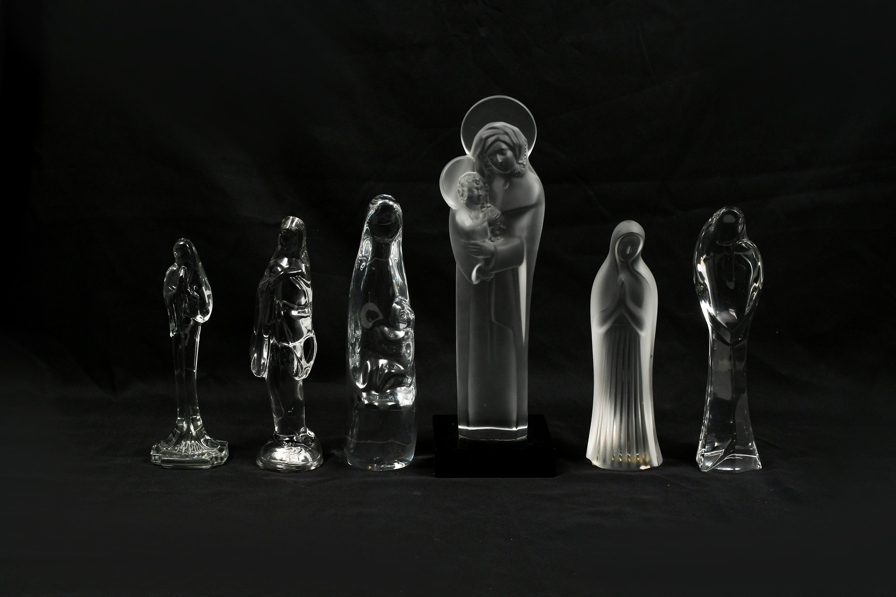 6 PC. CRYSTAL & GLASS MADONNAS TO