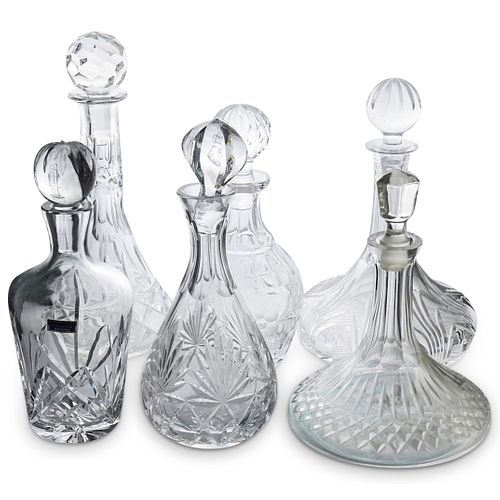 (6 PC) CUT GLASS DECANTERS GROUPING