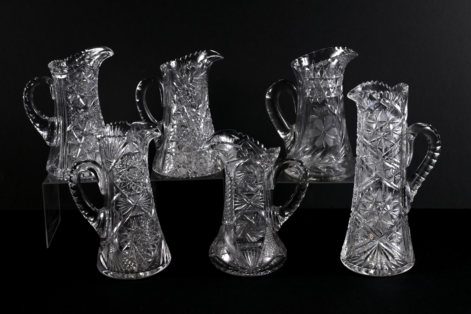 6 PC. CUT GLASS PITCHER COLLECTION: