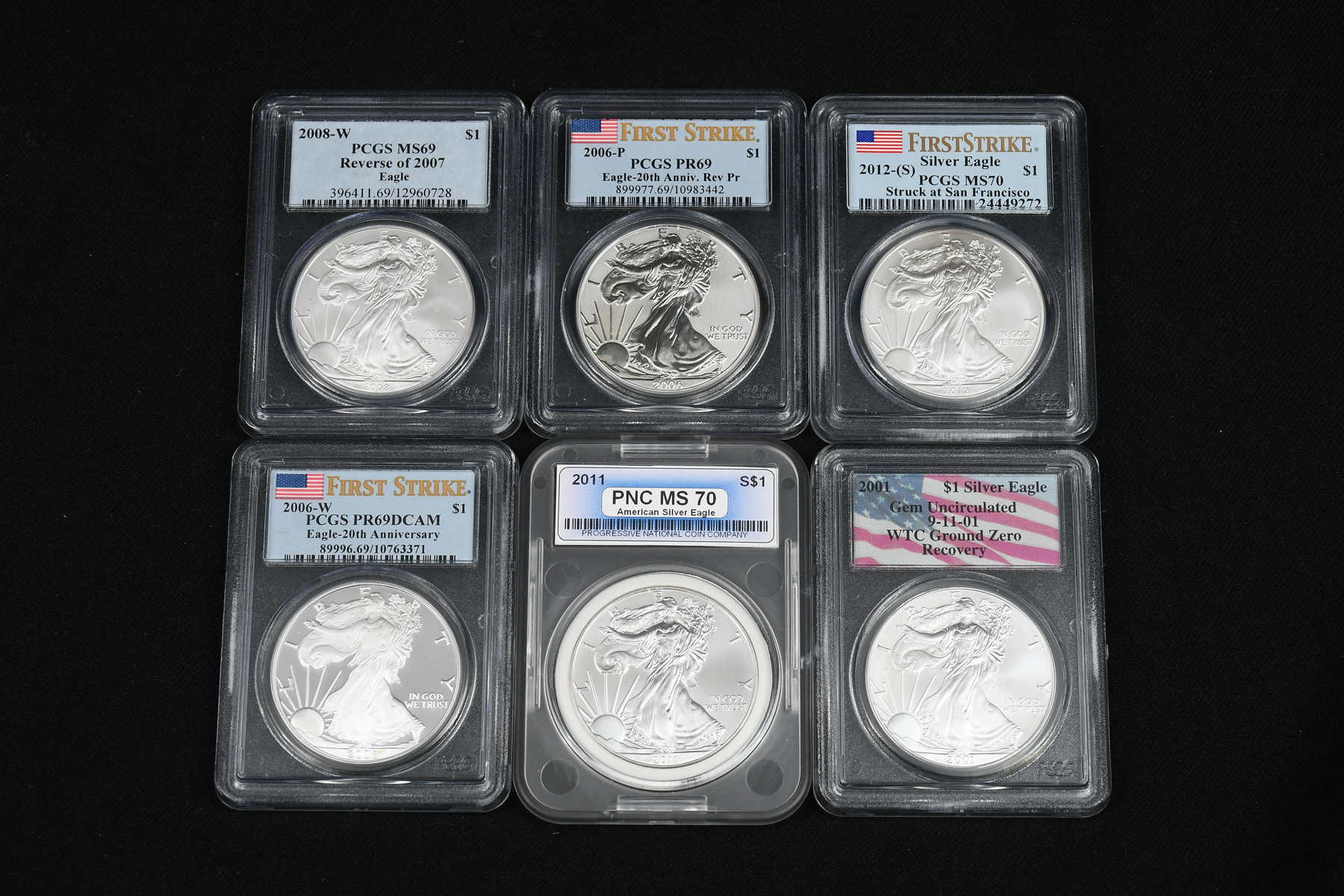 6 PC. GRADED U.S. MINT SILVER