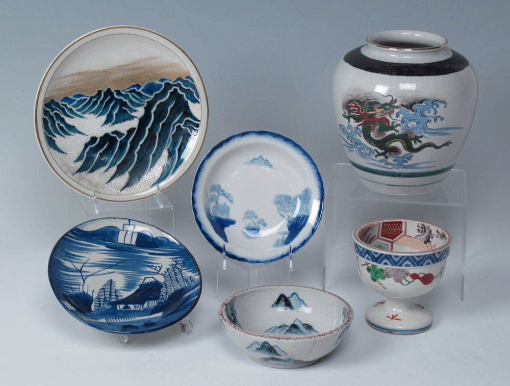 6 PC JAPANESE POTTERY: Imari Kutani