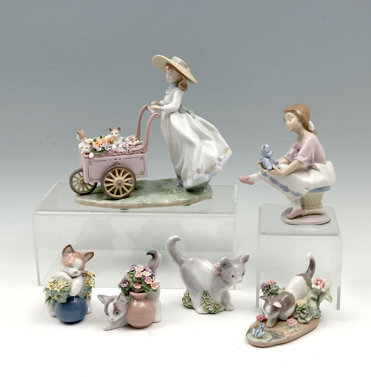 6 PC. LLADRO CAT AND GIRL