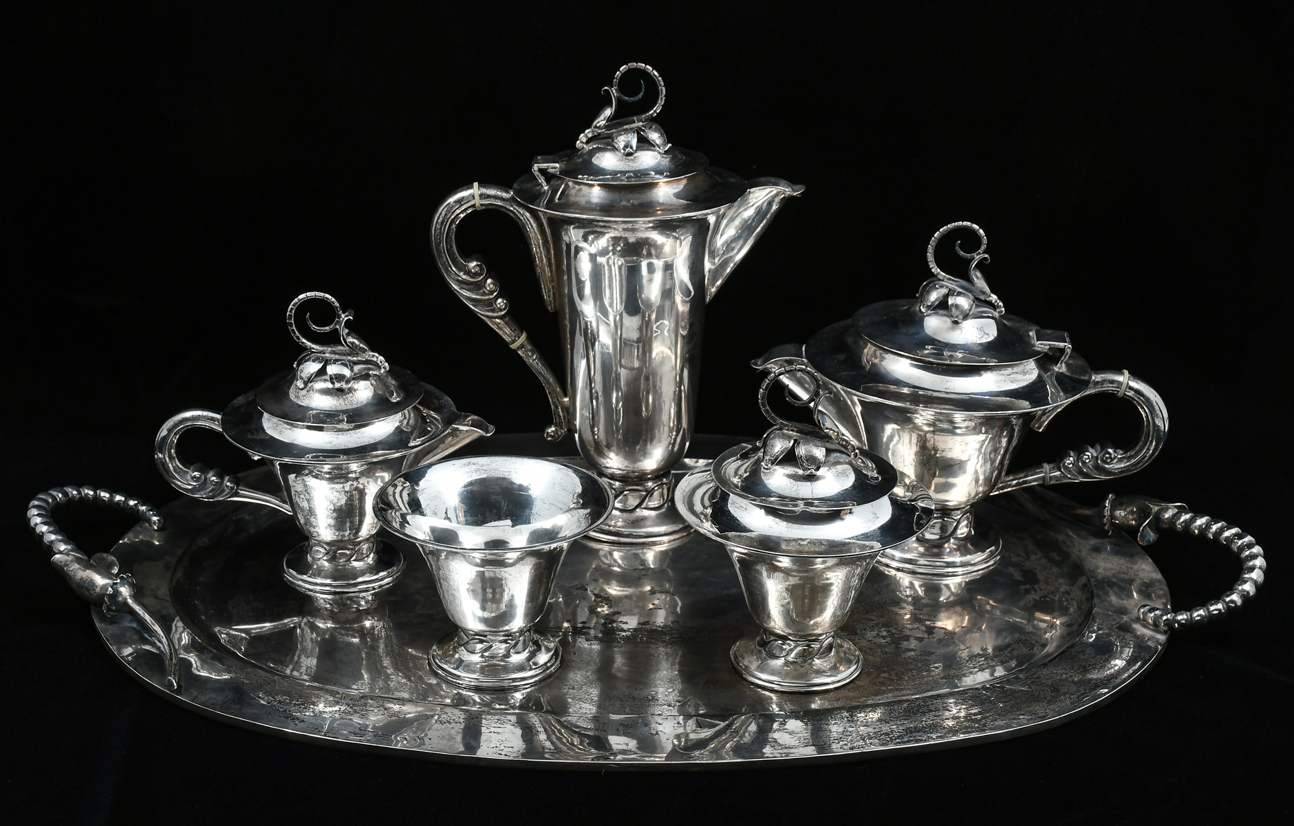 6 PC. MEXICAN STERLING TEA SERVICE: