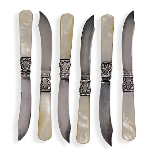 (6 PC) MOTHER OF PEARL AND STERLING