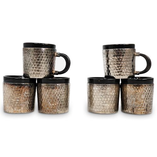 (6 PC) SILVER PLATED PORCELAIN