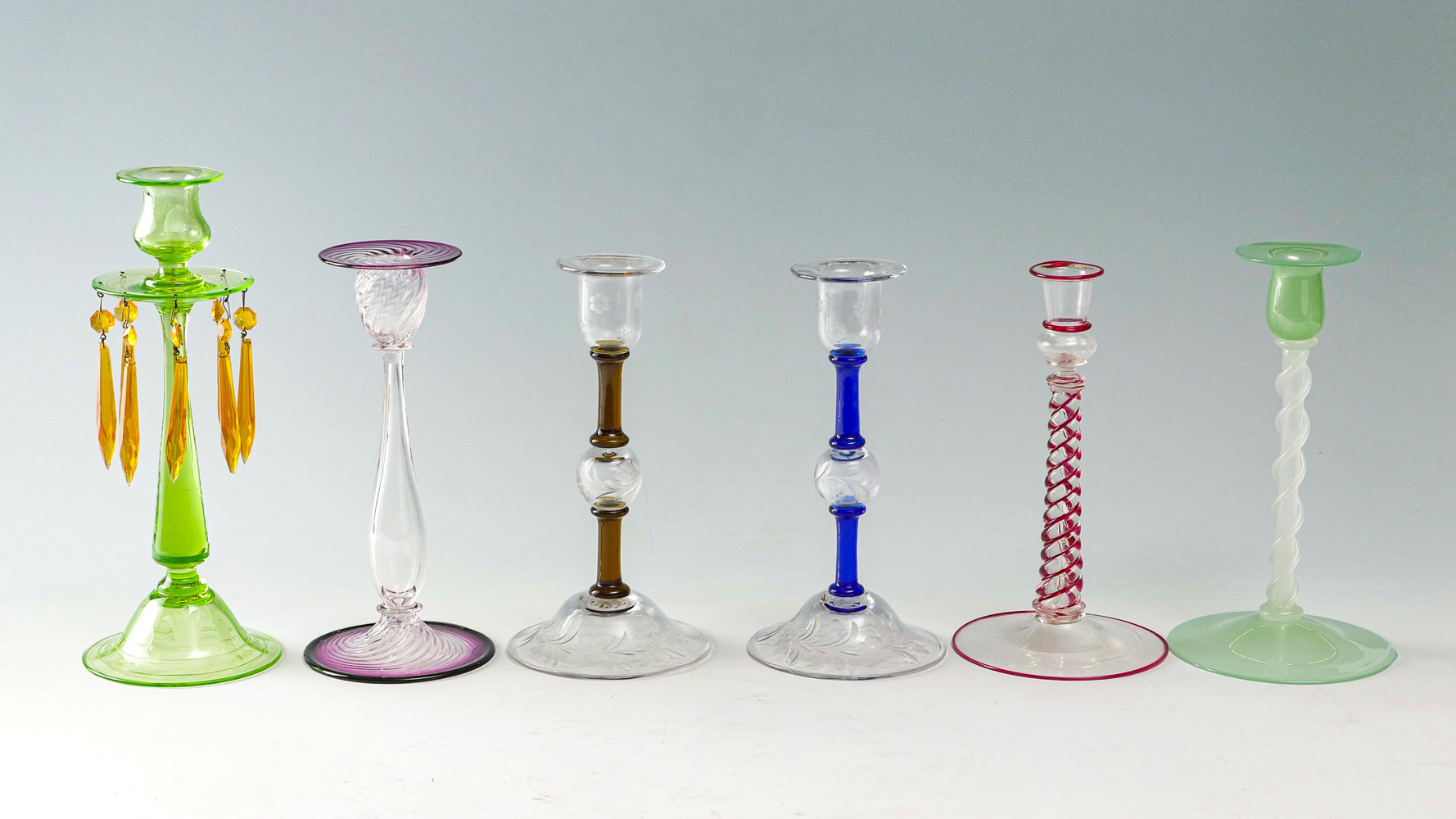 6 PC. STEUBEN ART GLASS CANDLE