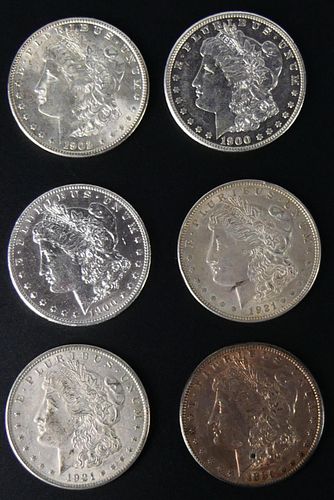 6 PCS 1885-1921 MORGAN SILVER