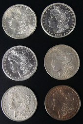 6 PCS 1885-1921 MORGAN SILVER